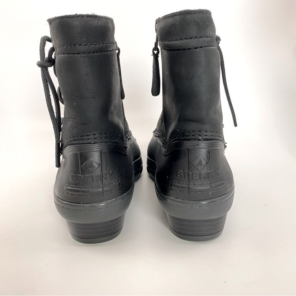 Sperry Saltwater Wedge Black Leather Quarter Duck Boots Color Black SZ 7 - Picture 3 of 12